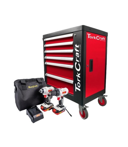 6 - Drawer Roller Tool Cabinet 184PC TC620050 C/W Drill & Impact Driver | Tork Craft