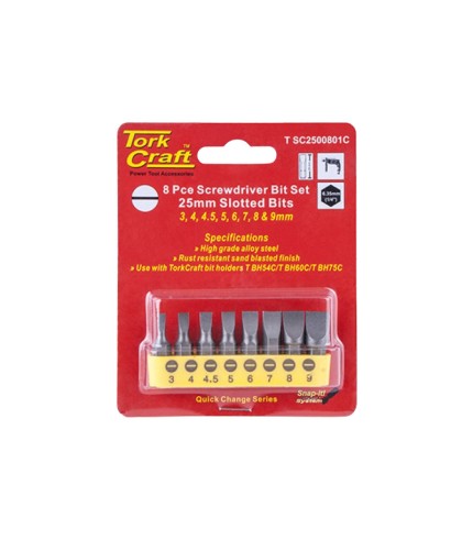 3mm-9mm - 8 Piece Slotted Screwdriver Bit Set |